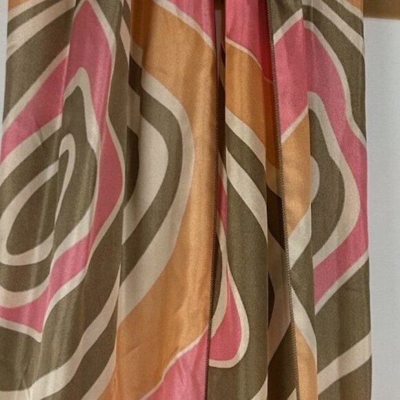 NWT Talbots 100% Silk Green Pink Coral Rectangle Scarf Oblong Mod Retro Fringe - Picture 2 of 3